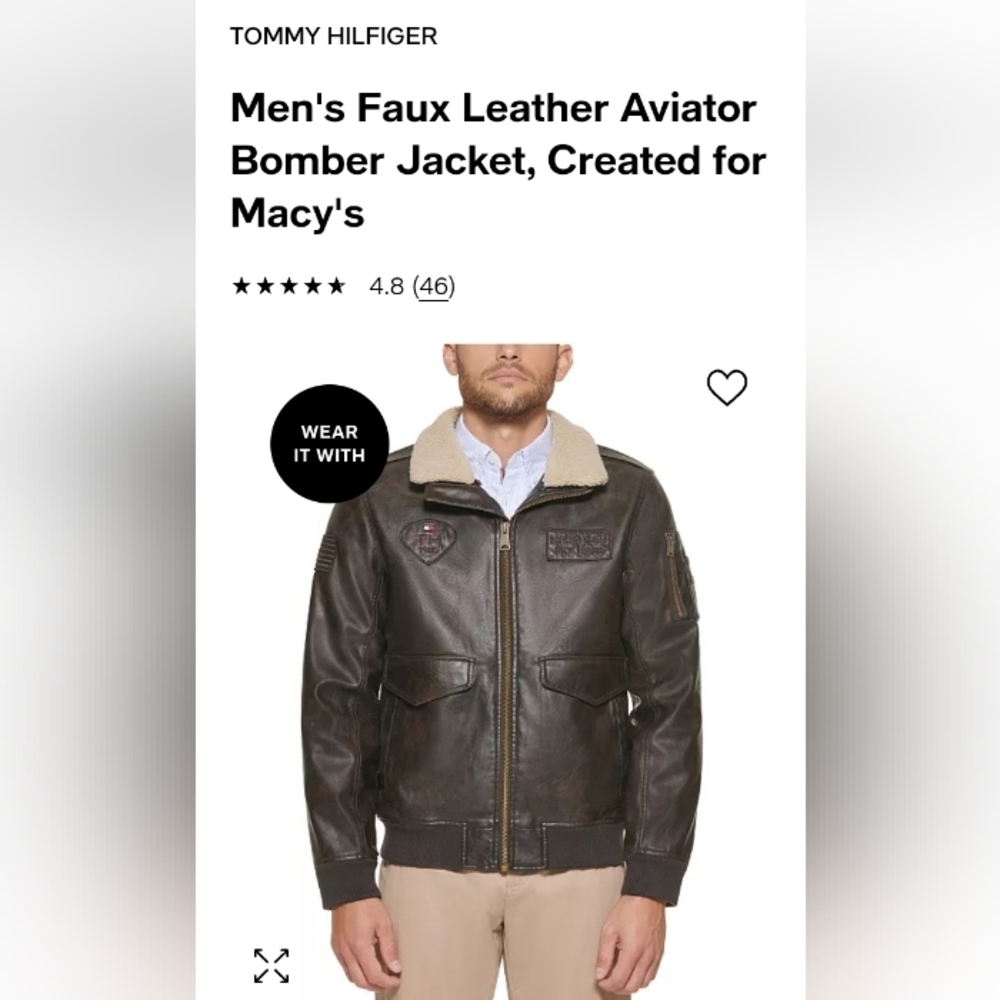n's Faux Leather Aviator Bomber Jacket, Created